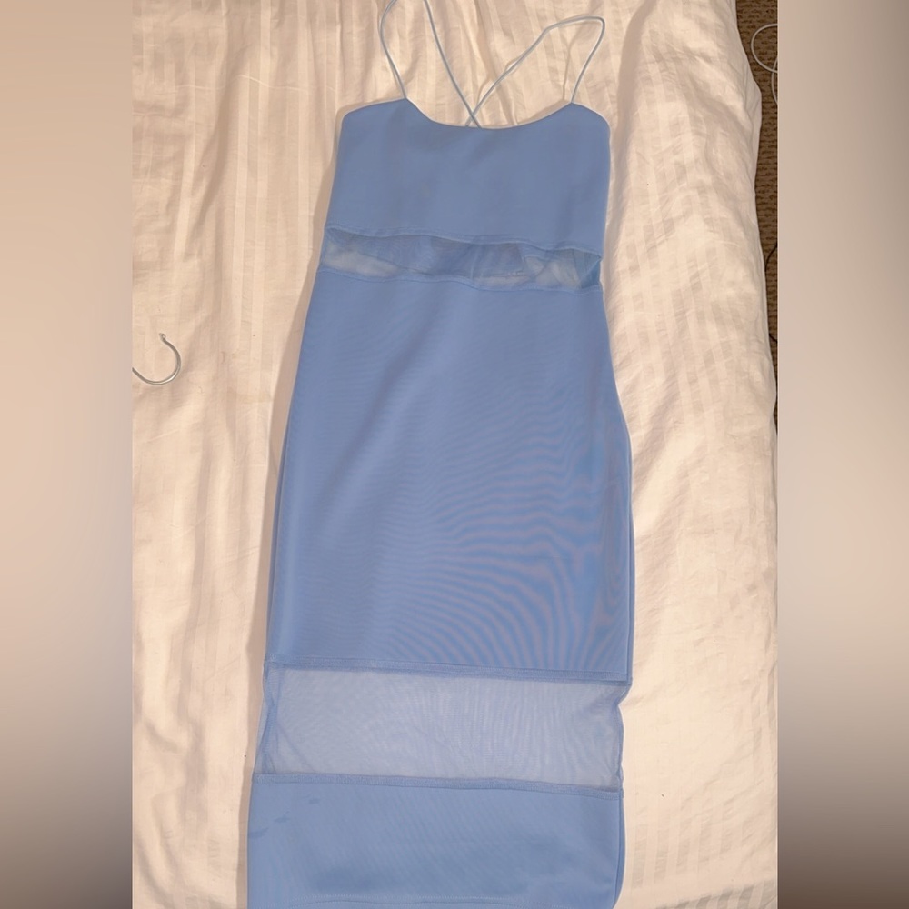 NWT Popcherry fitted light blue  bodycon dress w/ sheer mesh under bust size: XS